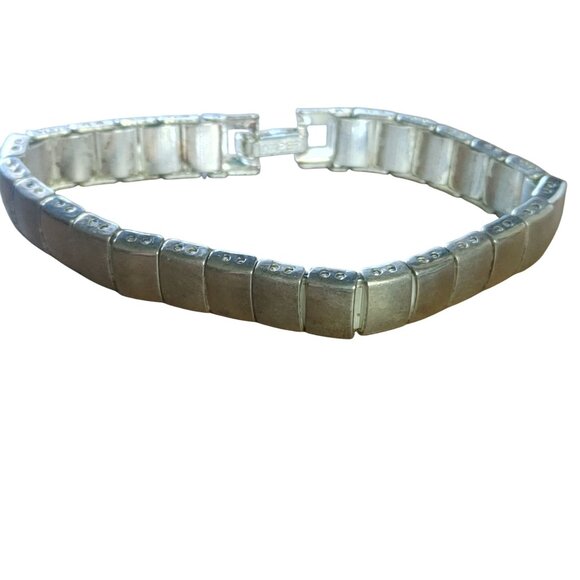 Vintage Napier Silver Tone Link Style Design Bracelet Classic MCM Stamped Frost - Picture 1 of 6